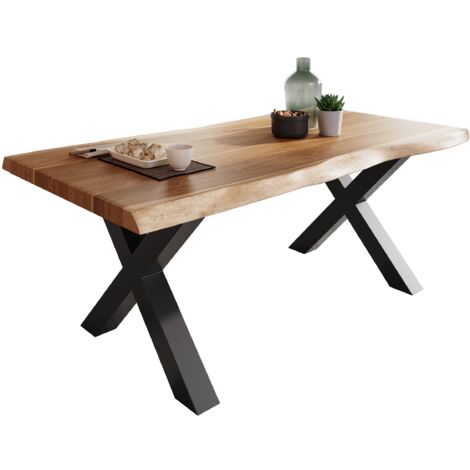 Esstisch Baumkante massiv Akazie Natur 160 x 85 X-Gestell schwarz ATLAS