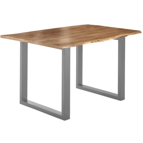Esstisch Baumkante massiv Akazie natur 180 x 90 silber U-Gestell LUBIN