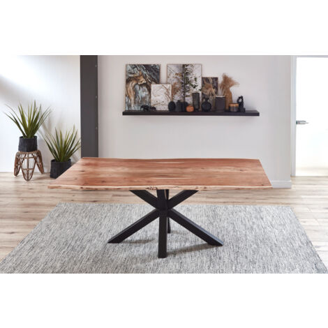 Esstisch Baumkante massiv Akazie natur 200 cm Spider-Gestell schwarz QUINCY