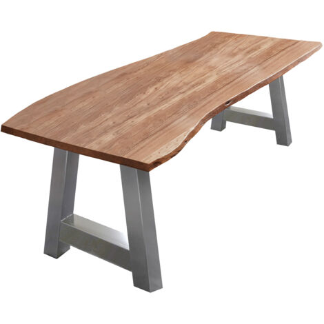 Esstisch Baumkante massiv Akazie Natur 200 x 100 A-Gestell silber ATHEN
