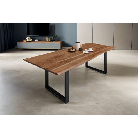Esstisch Baumkante massiv Akazie natur 200 x 100 schwarz MILO