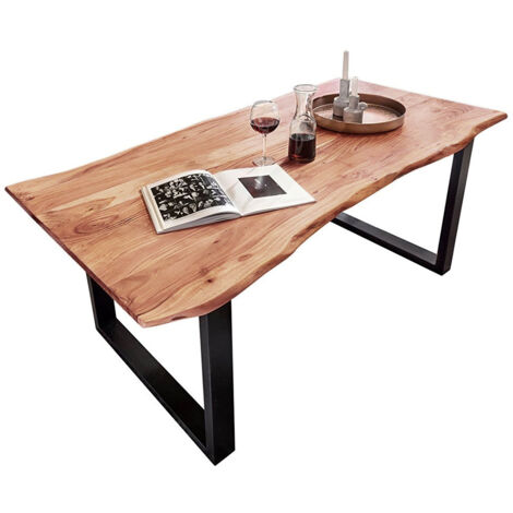 Esstisch Baumkante massiv Akazie natur 200 x 100 schwarz QUINN