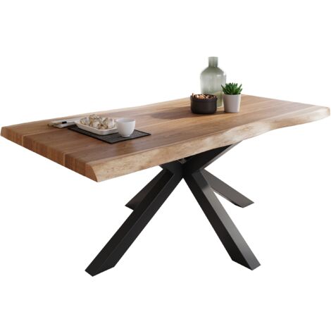Esstisch Baumkante massiv Akazie natur 200 x 100 Spider-Gestell schwarz ATLAS