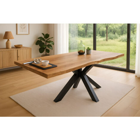 Esstisch Baumkante massiv Akazie Natur 200 x 100 Spider-Gestell schwarz JIM