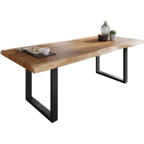 Esstisch Baumkante massiv Akazie Natur 200 x 100 U-Gestell schwarz ATLAS