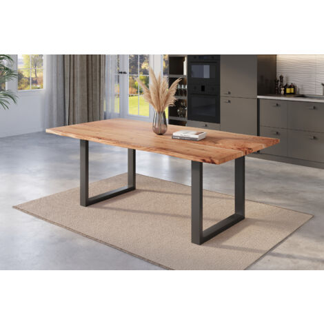 Esstisch Baumkante massiv Akazie natur 200 x 100 U-Gestell schwarz NICK