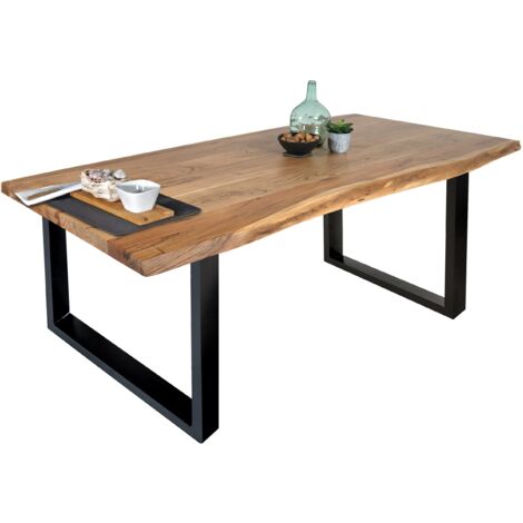 Esstisch Baumkante massiv Akazie Natur 200 x 100 U-Gestell schwarz THEA