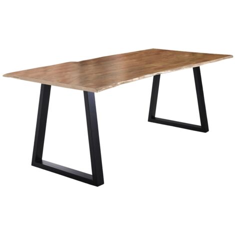 Esstisch Baumkante massiv Akazie natur 220 x 100 schwarz V-Gestell LUBIN