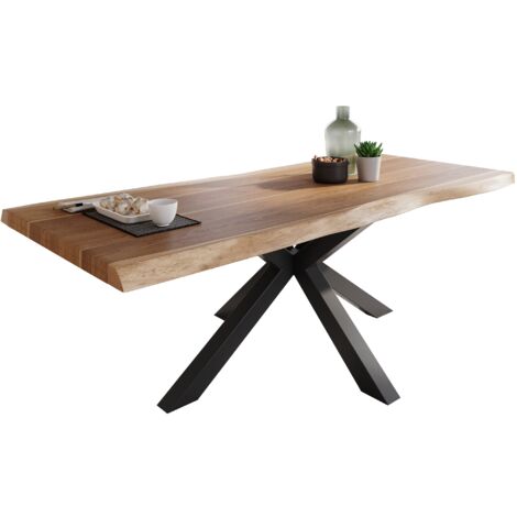 Esstisch Baumkante massiv Akazie natur 220 x 100 Spider-Gestell schwarz ATLAS