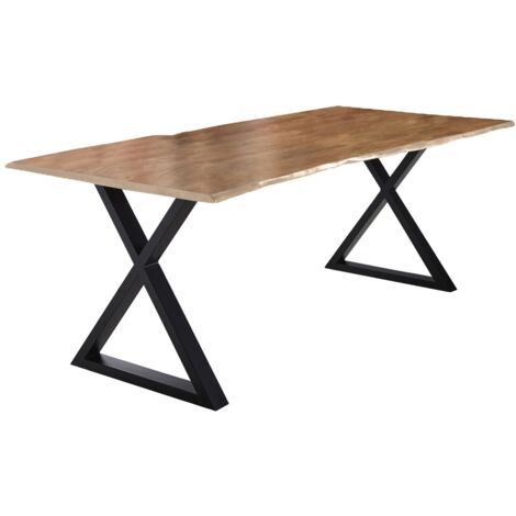 Esstisch Baumkante massiv Akazie natur 240 x 100 schwarz X-Gestell LUBIN