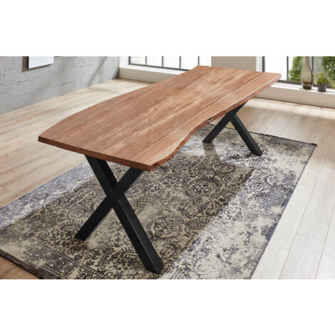 Esstisch Baumkante massiv Akazie natur 240 x 100 X-Gestell schwarz XANTEN