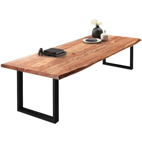 Esstisch Baumkante massiv Akazie natur 240 x 120 schwarz VALIN