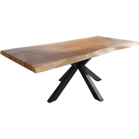 Esstisch Baumkante massiv Akazie natur 240 x 120 Spider-Gestell Metall schwarz TITAN