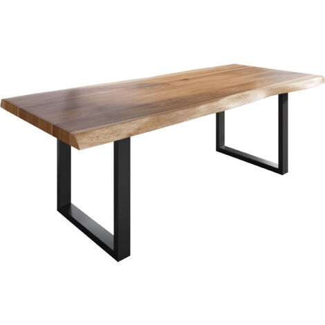 Esstisch Baumkante massiv Akazie natur 240 x 120 U-Gestell Metall schwarz TITAN
