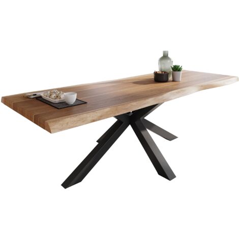 Esstisch Baumkante massiv Akazie natur 280 x 100 Spider-Gestell schwarz ATLAS