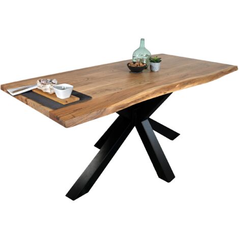 Esstisch Baumkante massiv Akazie Natur 280 x 100 Spider-Gestell schwarz TIM