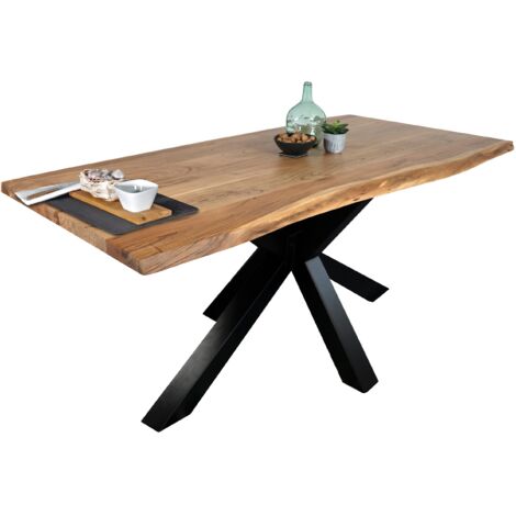 Esstisch Baumkante massiv Akazie Natur 300 x 100 Spider-Gestell schwarz TIM