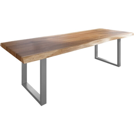 Esstisch Baumkante massiv Akazie natur 300 x 120 U-Gestell Metall silber TITAN