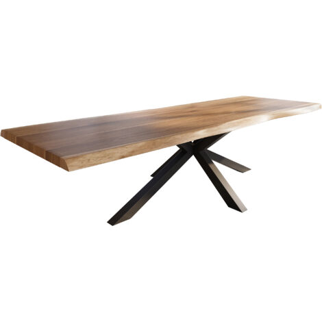 Esstisch Baumkante massiv Akazie natur 320 x 120 Spider-Gestell Metall schwarz TITAN