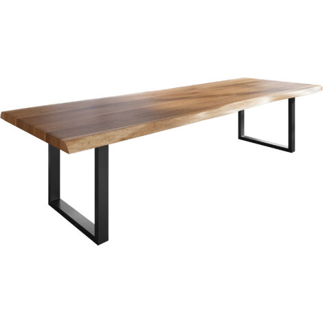 Esstisch Baumkante massiv Akazie natur 320 x 120 U-Gestell Metall schwarz TITAN