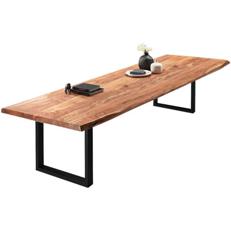 Esstisch Baumkante massiv Akazie natur 350 x 120 schwarz VALIN