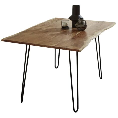 Esstisch Baumkante massiv Akazie natur 90x90 Hairpin-Gestell schwarz HANNAH