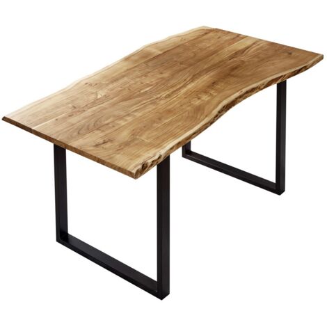 Esstisch Baumkante massiv Akazie naturfarben 130 x 75 cm schwarz U-Gestell BILLY