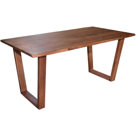 Esstisch Baumkante massiv Akazie nuss 180 x 90 V-Holzgestell nussbaumfarben GIRONA