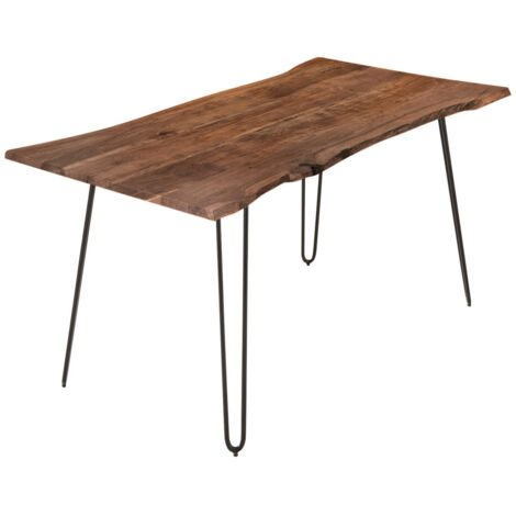 Esstisch Baumkante massiv Akazie nussbaum 160 Hairpin-Gestell schwarz HANNAH
