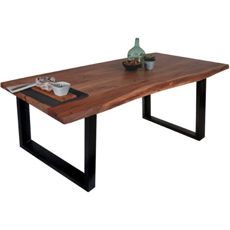 Esstisch Baumkante massiv Akazie Nussbaum 160 x 85 U-Gestell schwarz THEA