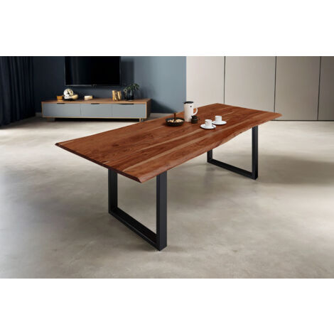Esstisch Baumkante massiv Akazie nussbaum 180 x 90 schwarz MILO