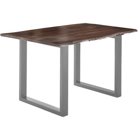 Esstisch Baumkante massiv Akazie nussbaum 180 x 90 silber U-Gestell LUBIN