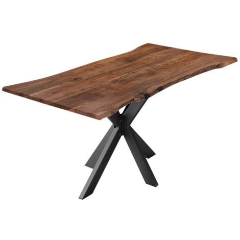 Esstisch Baumkante massiv Akazie nussbaum 200 cm Spider-Gestell schwarz HELENE