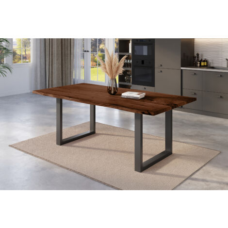 Esstisch Baumkante massiv Akazie nussbaum 200 x 100 U-Gestell schwarz NICK