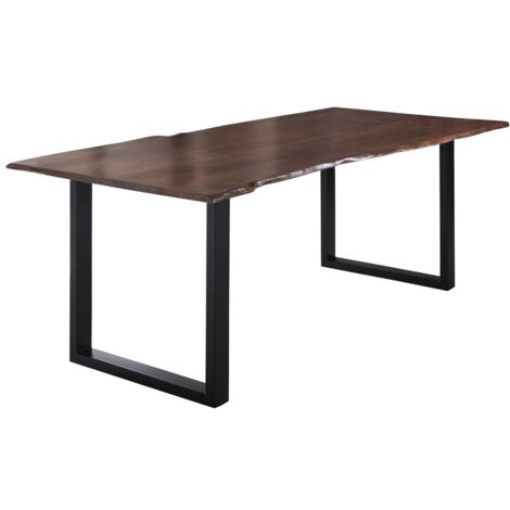Esstisch Baumkante massiv Akazie nussbaum 240 x 100 schwarz U-Gestell LUBIN