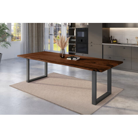 Esstisch Baumkante massiv Akazie nussbaum 280 x 100 U-Gestell schwarz NICK