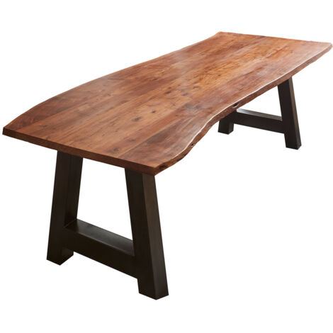 Esstisch Baumkante massiv Akazie nussbaum 35 mm 180 x 90 schwarz Adelaide