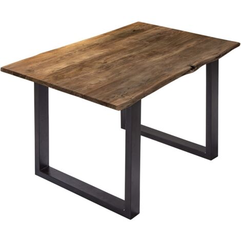 Esstisch Baumkante massiv Akazie nussbaumfarben 120 x 80 cm schwarz U-Gestell BILLY