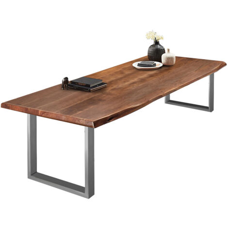 Esstisch Baumkante massiv Akazie nussbaumfarben 200 x 110 silber VALIN