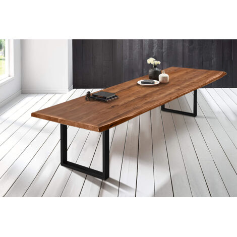 Esstisch Baumkante massiv Akazie nussbaumfarben 320 x 120 schwarz VALIN