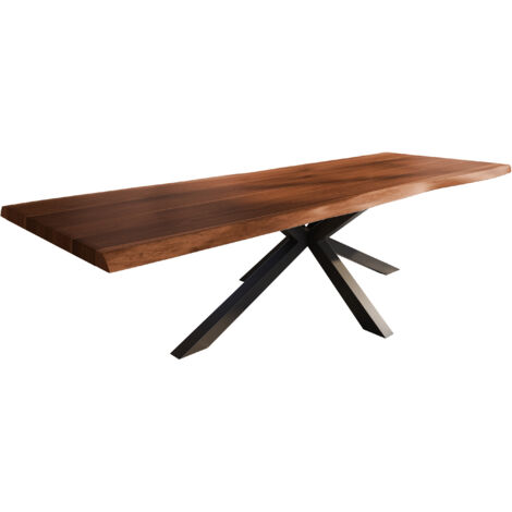 Esstisch Baumkante massiv Akazie nussbaumfarben 320 x 120 Spider-Gestell Metall schwarz TITAN