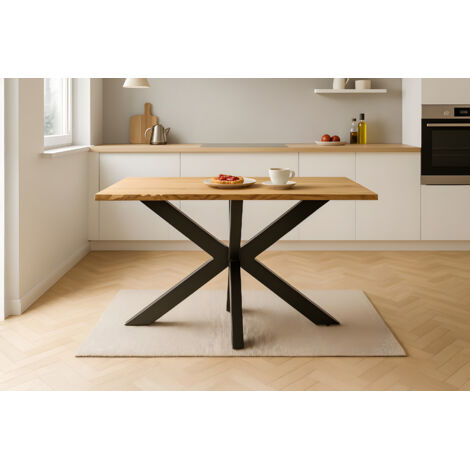 Esstisch Baumkante massiv Eiche geölt 120 x 80 cm Spider-Gestell schwarz SALVADOR