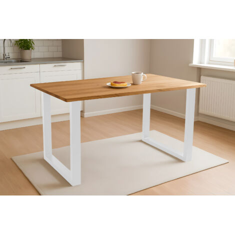 Esstisch Baumkante massiv Eiche geölt 160 x 85 cm U-Gestell weiß SALVADOR