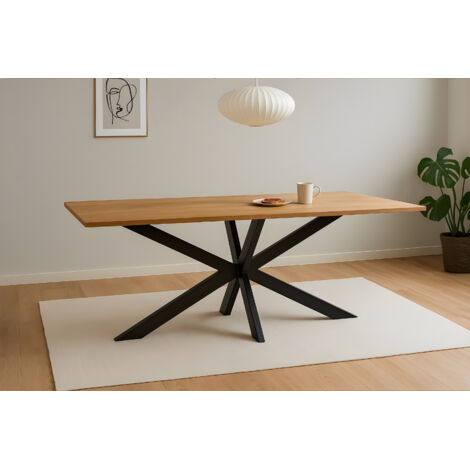 Esstisch Baumkante massiv Eiche geölt 200 x 100 cm Spider-Gestell schwarz SALVADOR