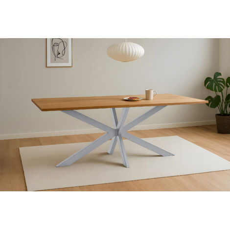 Esstisch Baumkante massiv Eiche geölt 200 x 100 cm Spider-Gestell silber SALVADOR