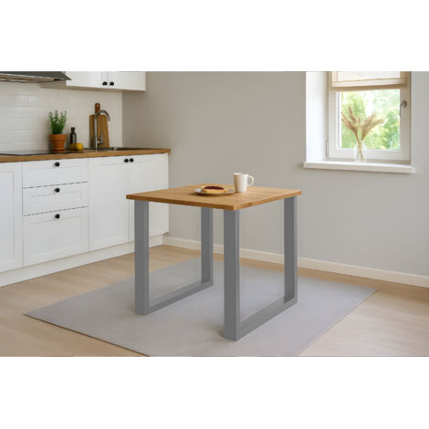 Esstisch Baumkante massiv Eiche geölt 80 x 80 cm U-Gestell silber SALVADOR