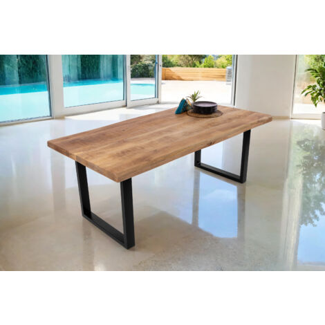 Esstisch Baumkante massiv Mango 200 x 100 U-Gestell schwarz CALI