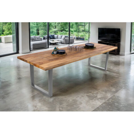 Esstisch Baumkante massiv Mango 300 x 100 U-Gestell silber CALI