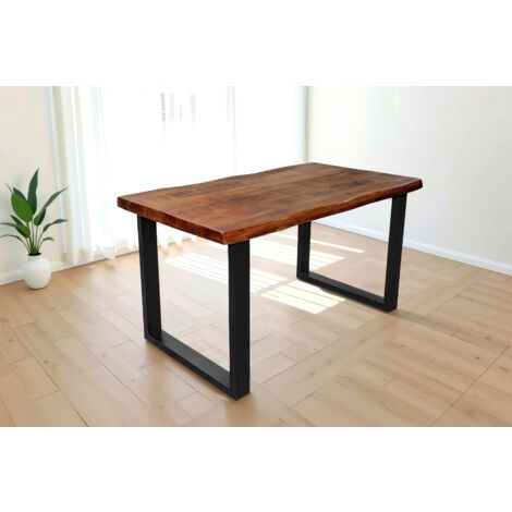 Esstisch Baumkante massiv Mango honigfarben 160 x 85 U-Gestell schwarz CALI