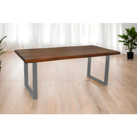 Esstisch Baumkante massiv Mango honigfarben 180 x 90 U-Gestell silber CALI